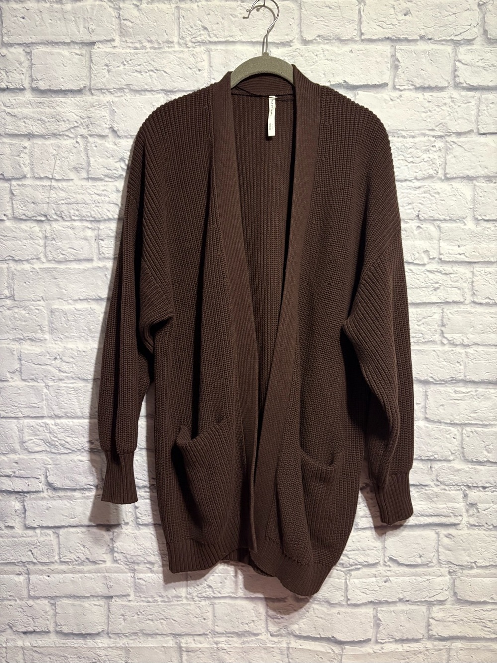 Paper Label Opal Women's Open-Front Brown Knit Cardigan Sweater Small
